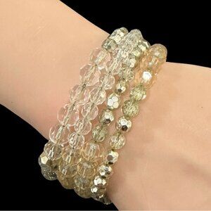 Faceted AB Beaded Wire Wrap Around Stretch Bracelet Gold & Clear